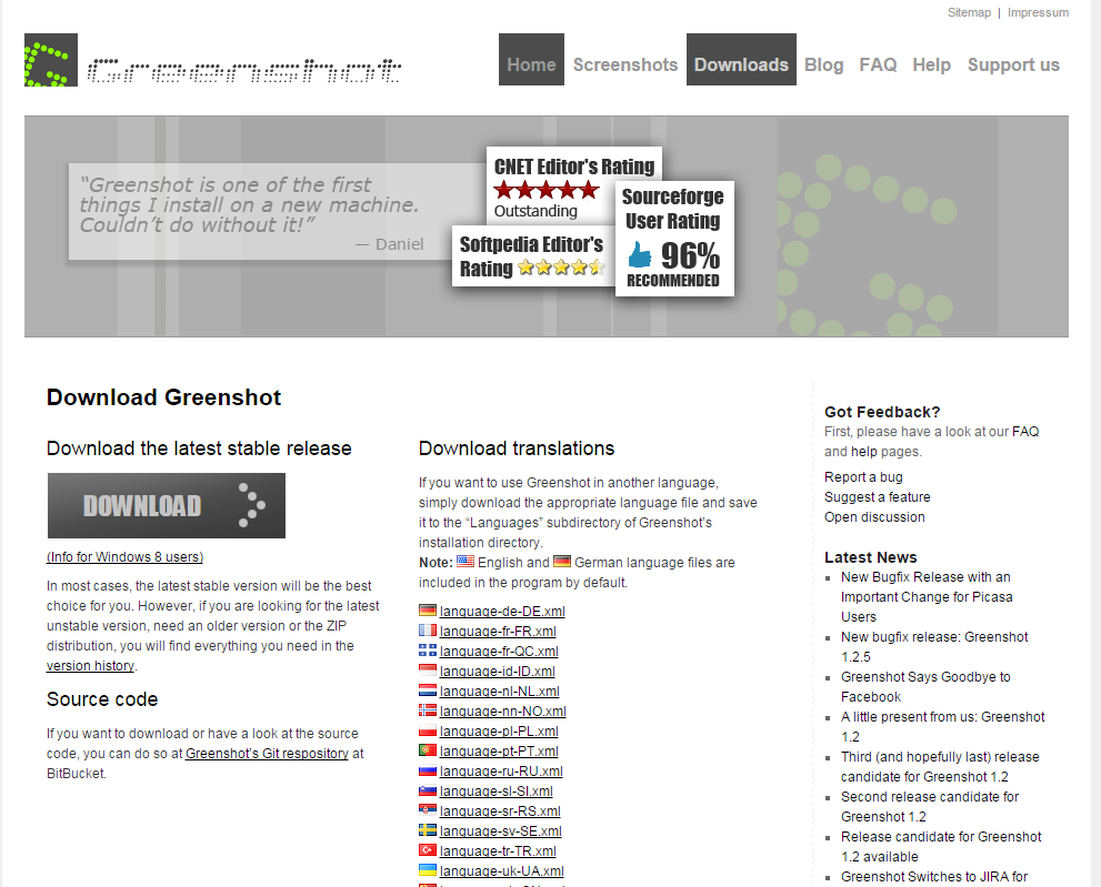 Greenshot website - 